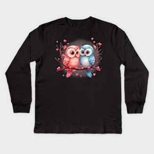 Valentine Kissing Owl Bird Couple Kids Long Sleeve T-Shirt